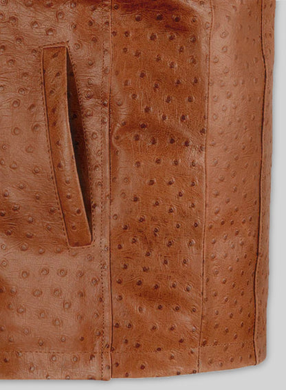 Tan Brown Ostrich Leather Hipster Jacket #2