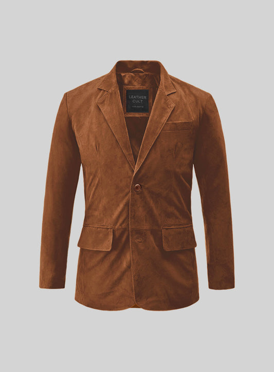 Tan Brown Suede Leather Blazer