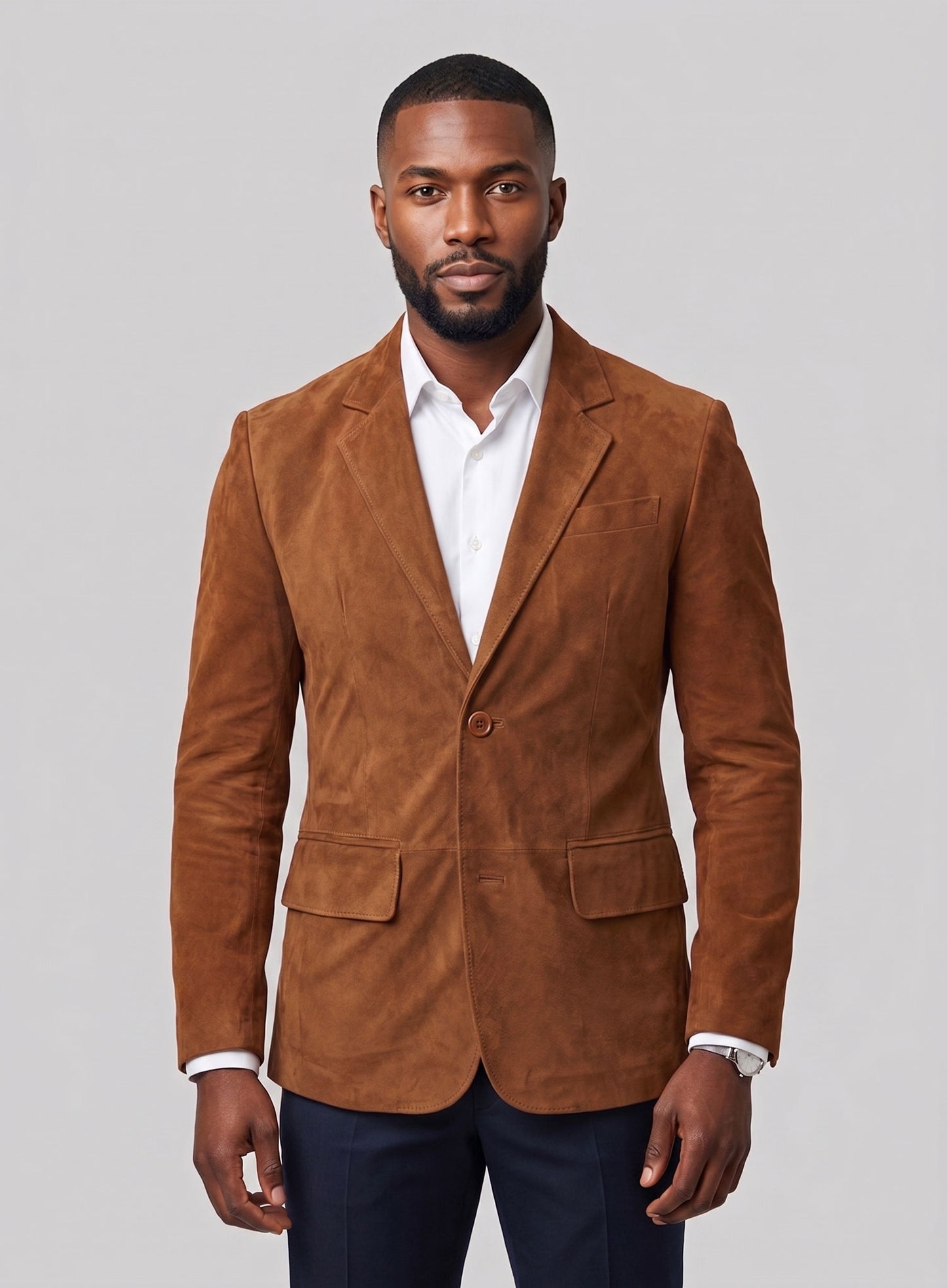 Tan Brown Suede Leather Blazer