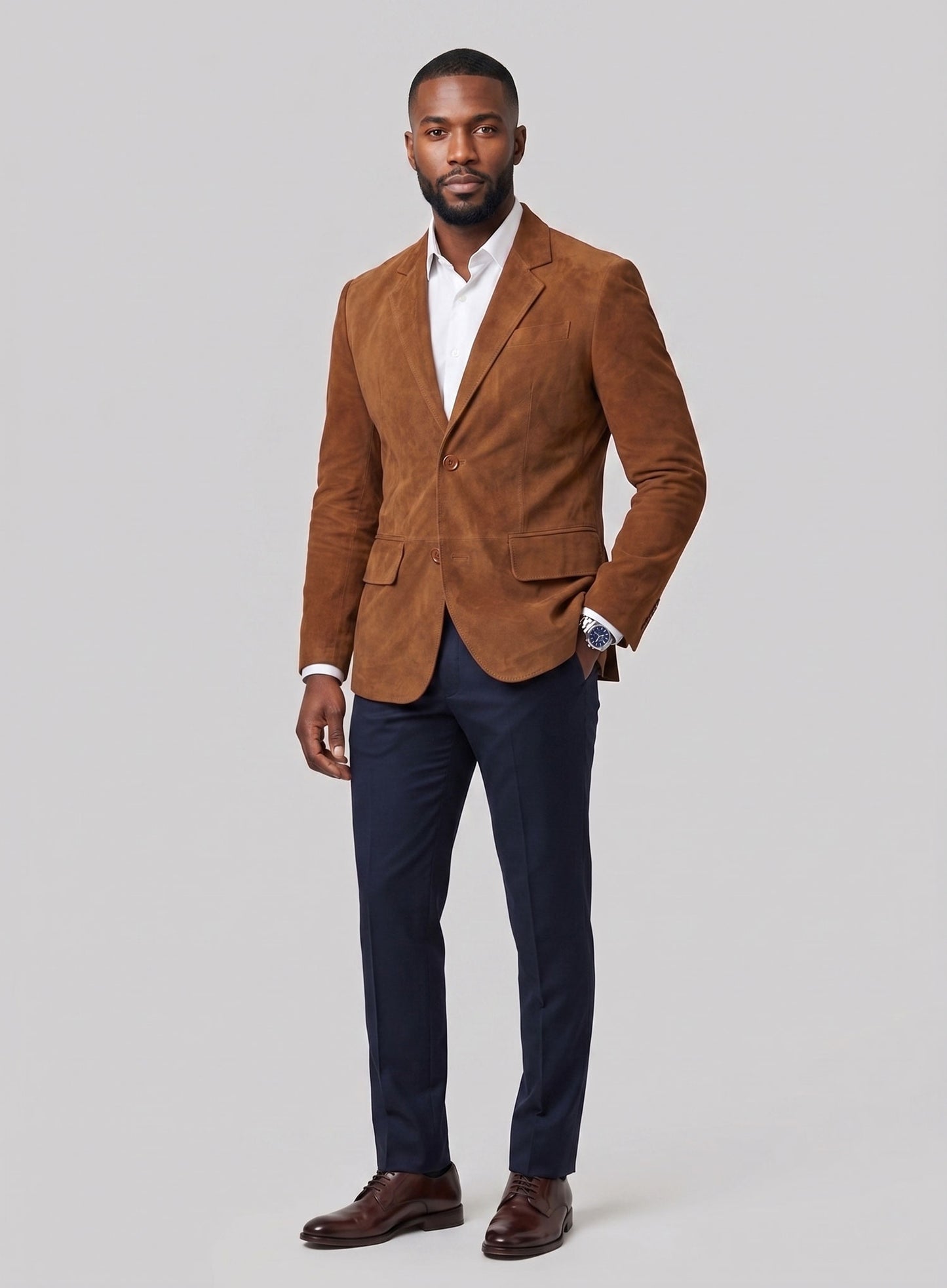 Tan Brown Suede Leather Blazer