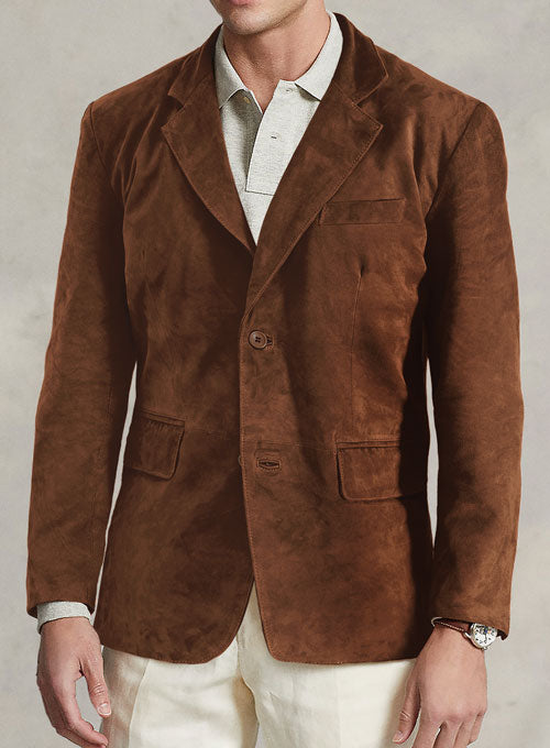 Tan Brown Suede Leather Blazer - LeatherCult