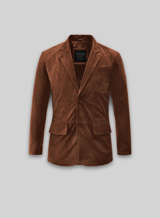 Tan Brown Suede Leather Blazer
