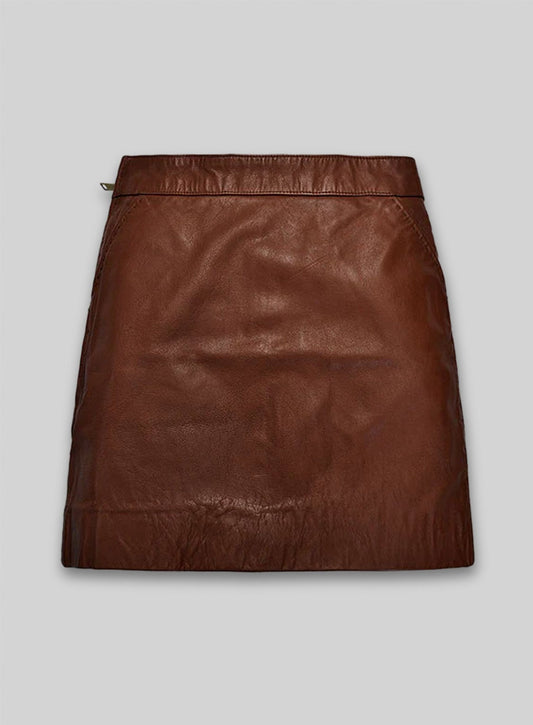 Tan Brown Washed and Wax Basic Leather Skirt # 153