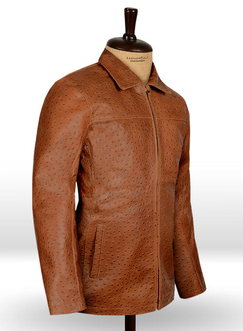 Tan Brown Ostrich Leather Hipster Jacket #2 - LeatherCult