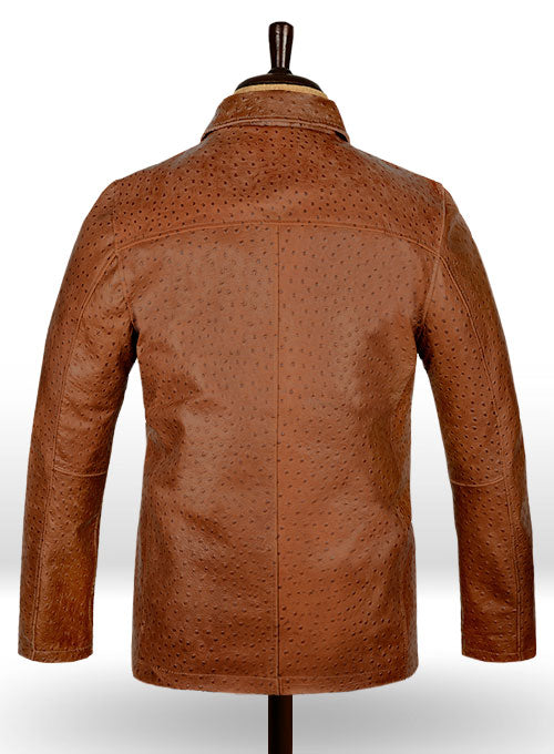 Tan Brown Ostrich Leather Hipster Jacket #2 - LeatherCult