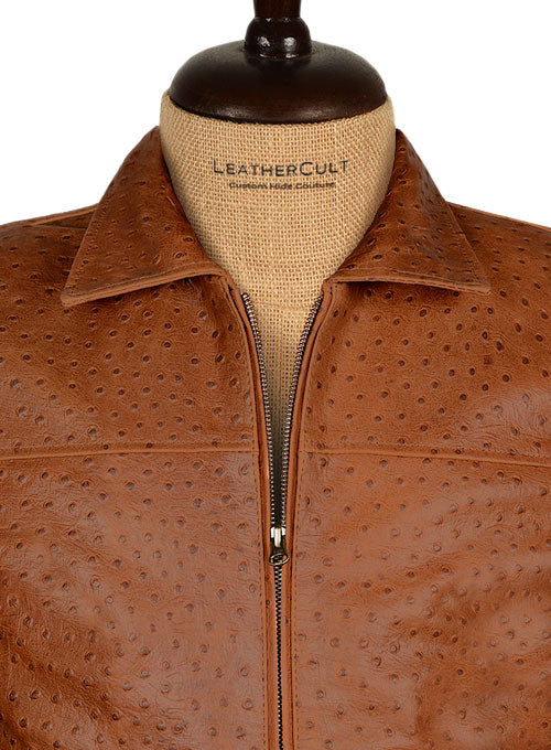 Tan Brown Ostrich Leather Hipster Jacket #2 - LeatherCult