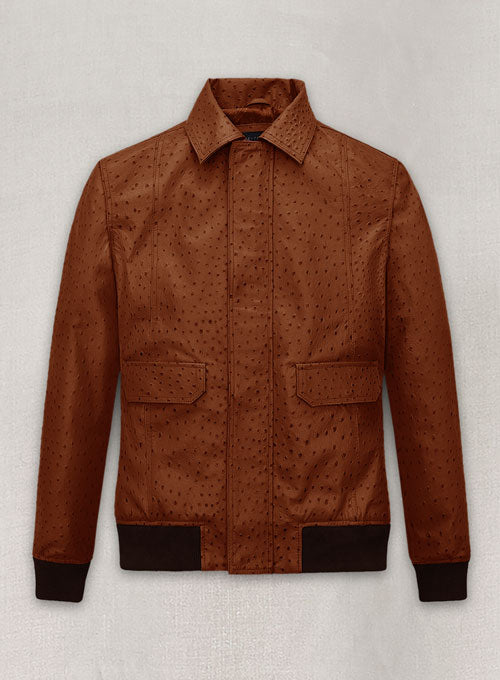 Tan Brown Ostrich Robert Pattinson Leather Jacket #3 - LeatherCult