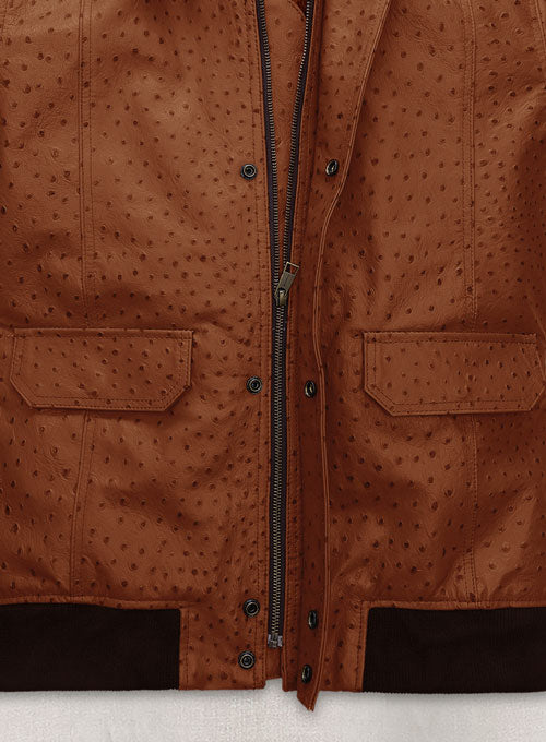 Tan Brown Ostrich Robert Pattinson Leather Jacket #3 - LeatherCult