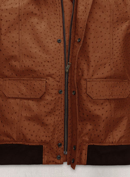 Tan Brown Ostrich Robert Pattinson Leather Jacket #3 - LeatherCult