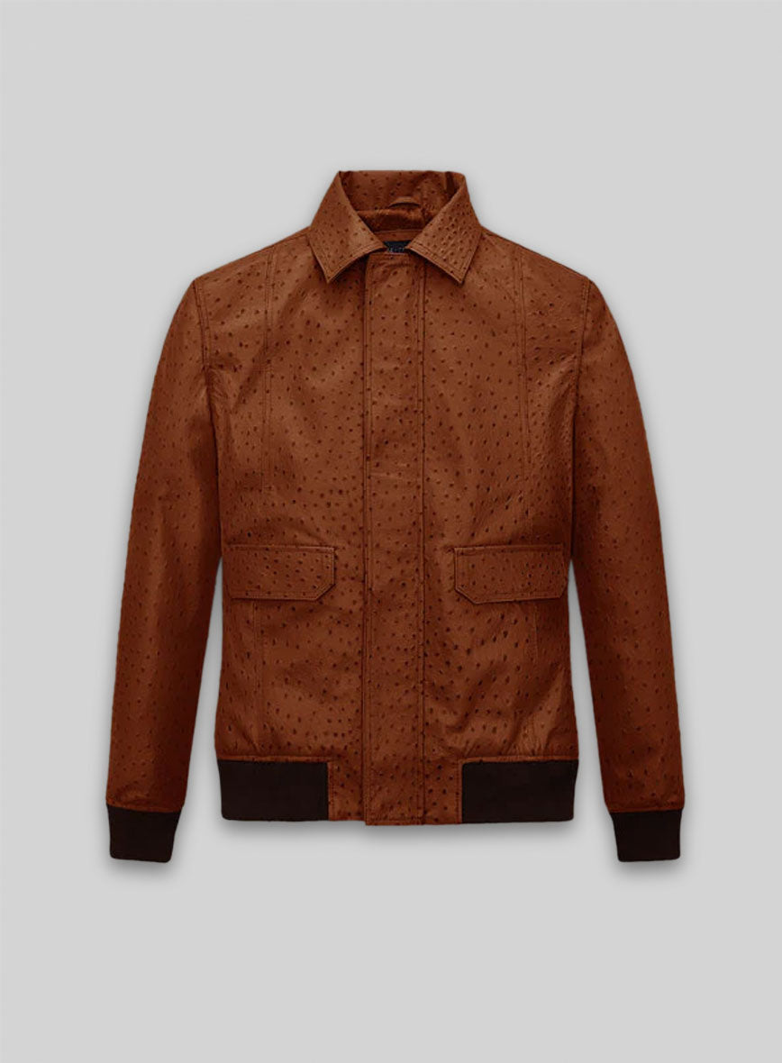 Tan Brown Ostrich Robert Pattinson Leather Jacket #3