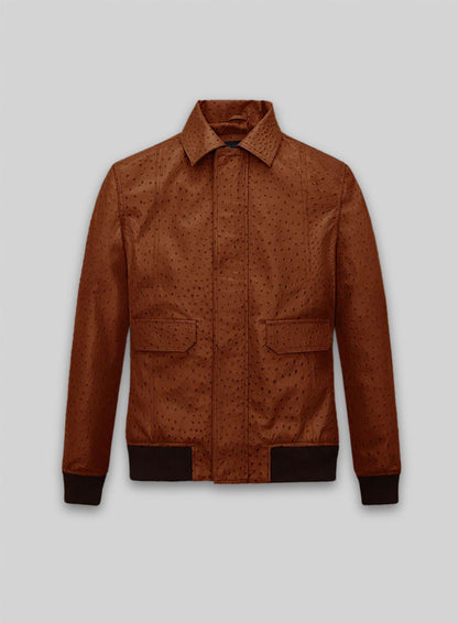 Tan Brown Ostrich Robert Pattinson Leather Jacket #3