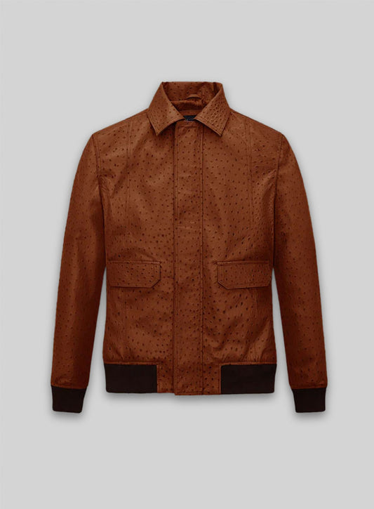 Tan Brown Ostrich Robert Pattinson Leather Jacket #3