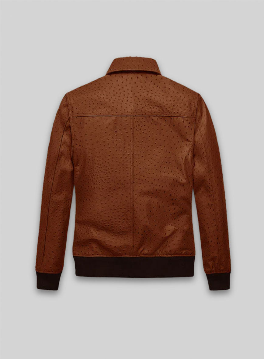 Tan Brown Ostrich Robert Pattinson Leather Jacket #3