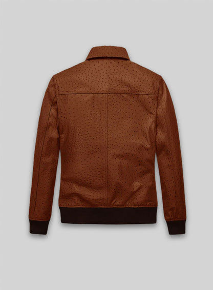 Tan Brown Ostrich Robert Pattinson Leather Jacket #3