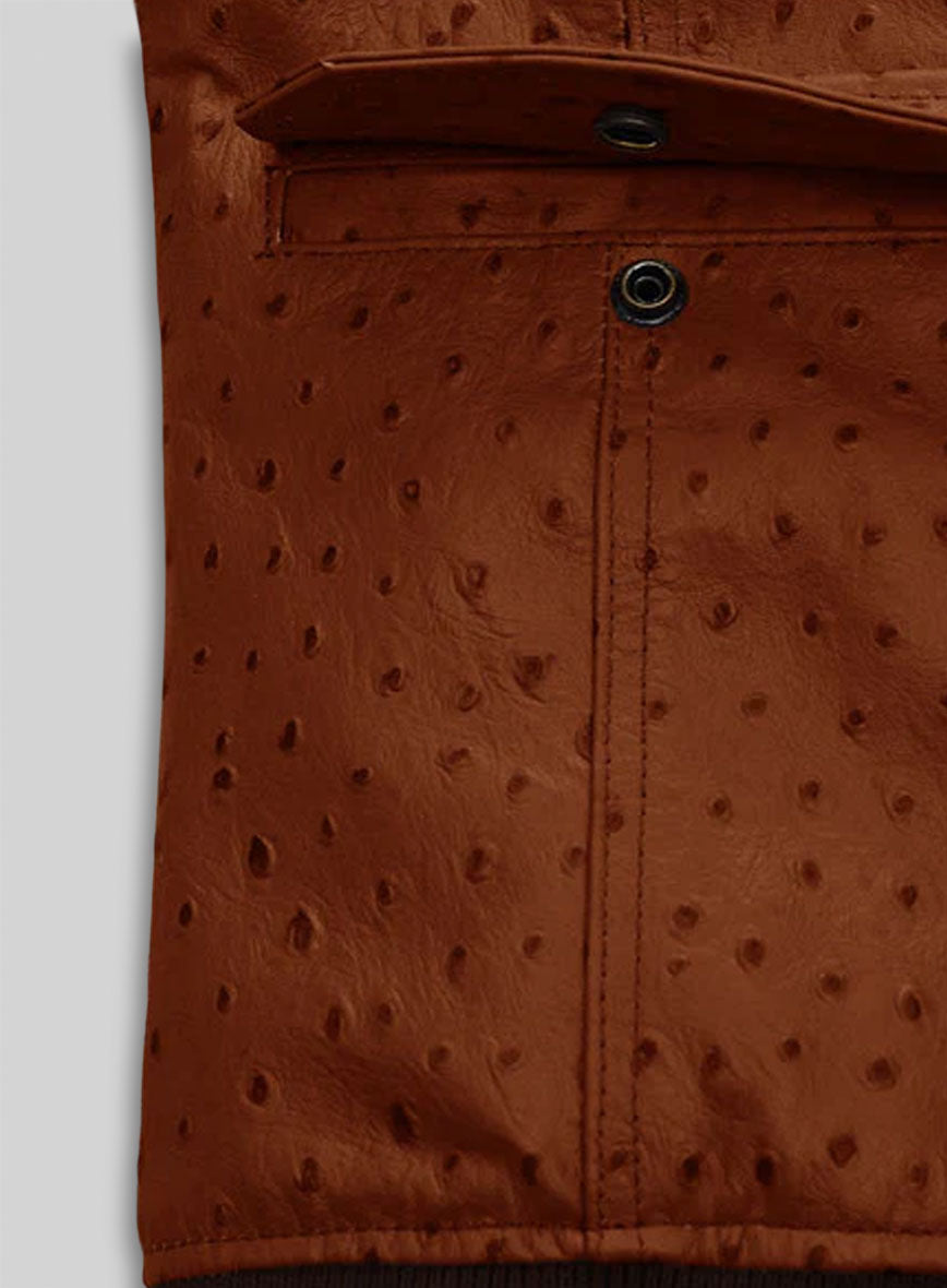 Tan Brown Ostrich Robert Pattinson Leather Jacket #3