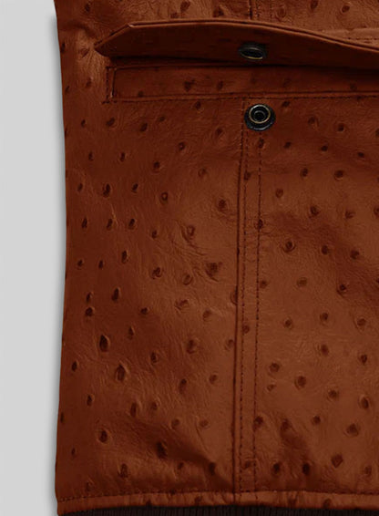 Tan Brown Ostrich Robert Pattinson Leather Jacket #3