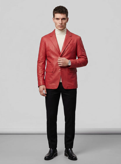 Tango Red Lambskin Leather Blazer