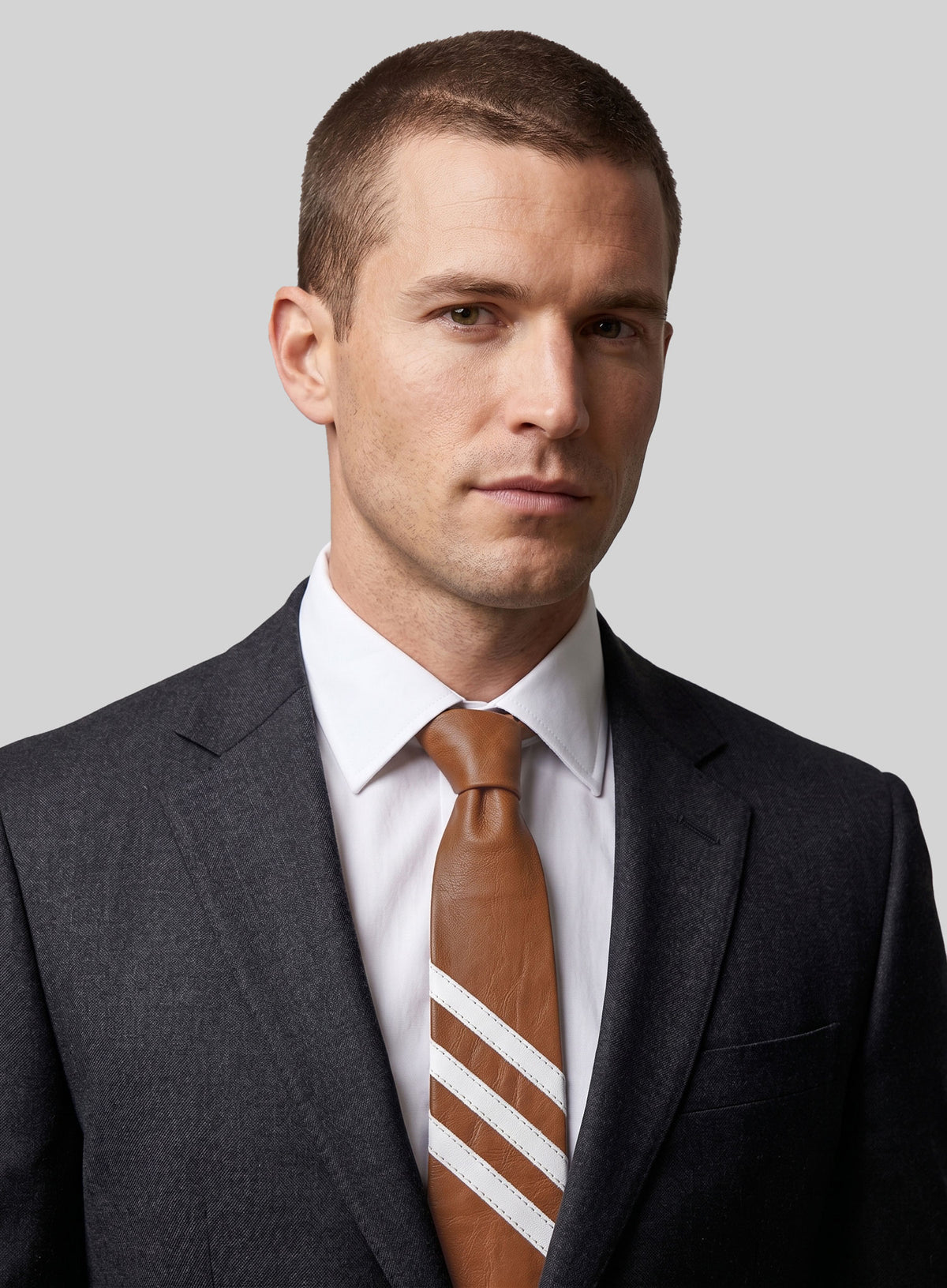 Tarrain Brown Triple Stripe Leather Tie