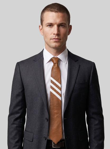 Tarrain Brown Triple Stripe Leather Tie