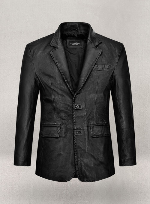 Thick Goat Black Washed & Wax Medieval Leather Blazer - LeatherCult