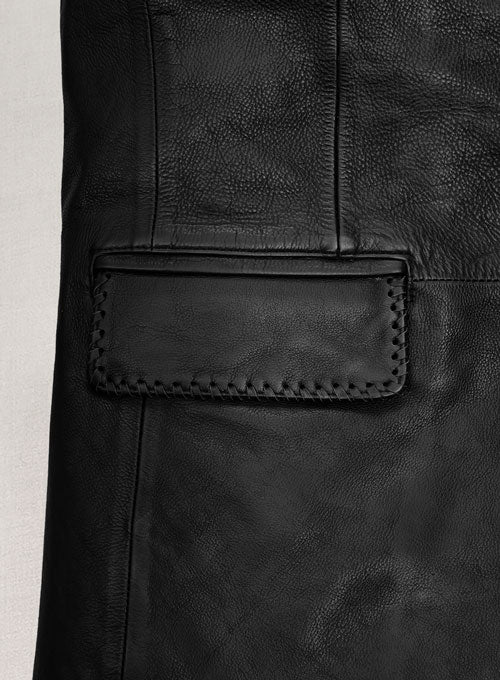 Thick Goat Black Washed & Wax Medieval Leather Blazer - LeatherCult