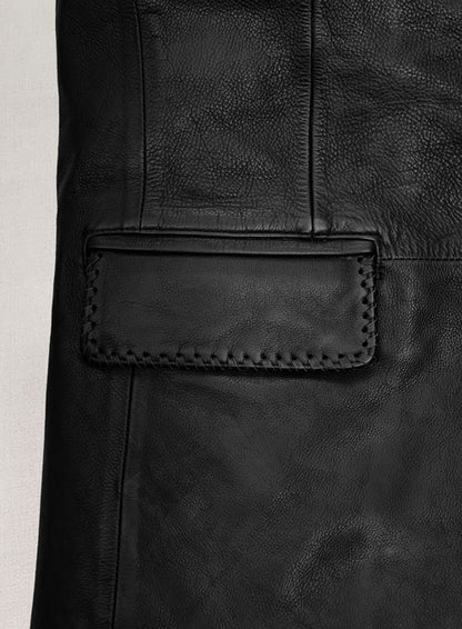 Thick Goat Black Washed & Wax Medieval Leather Blazer - LeatherCult