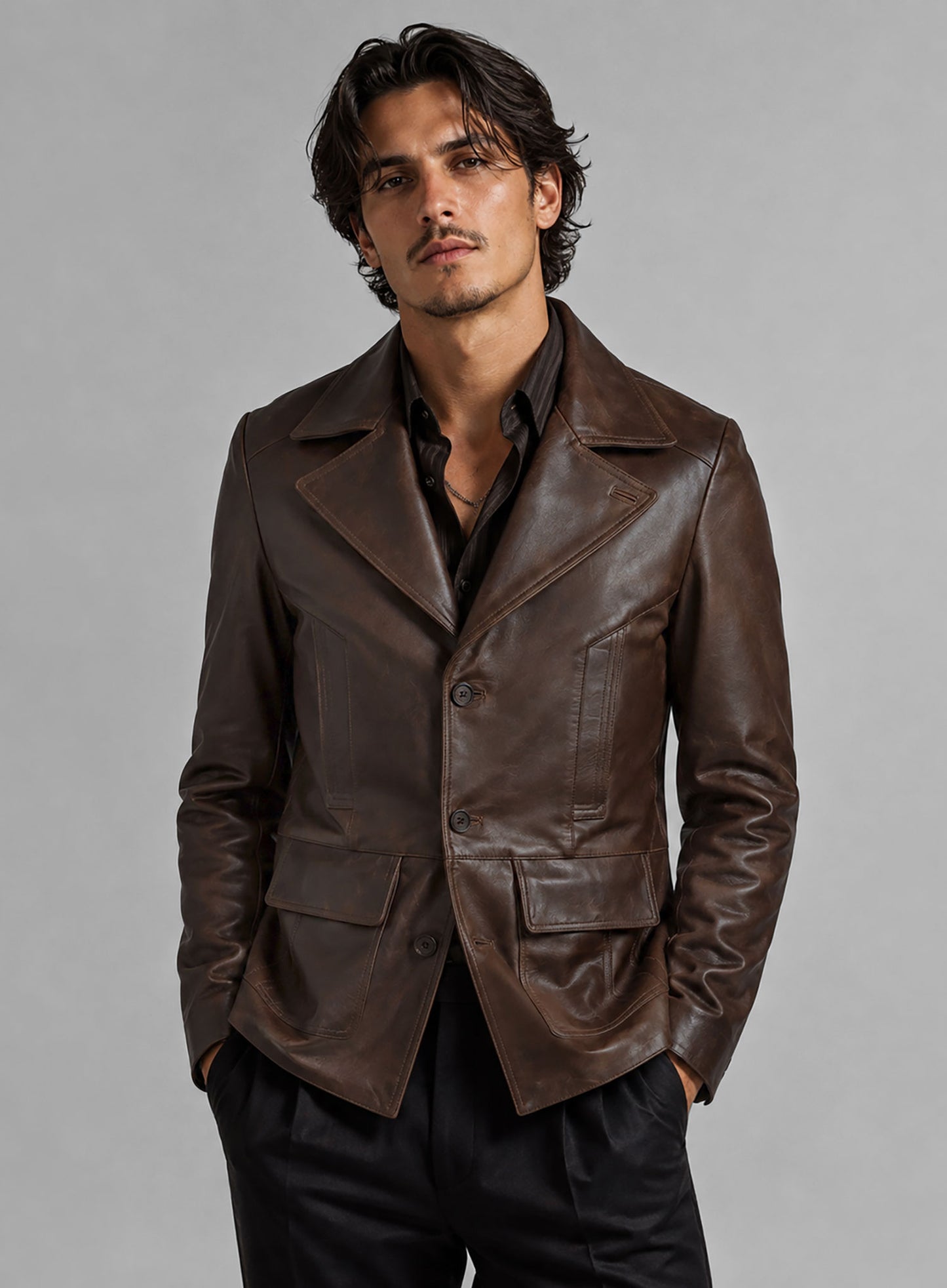 Thick Dark Espresso Johnny Depp Donnie Brasco Leather Blazer