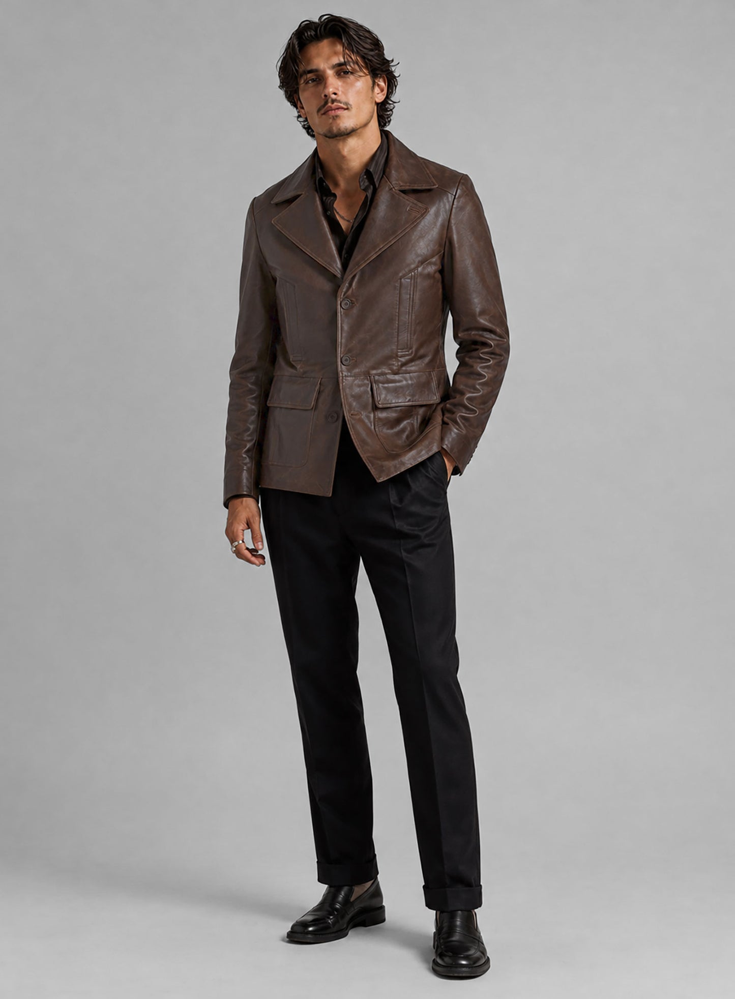 Thick Dark Espresso Johnny Depp Donnie Brasco Leather Blazer
