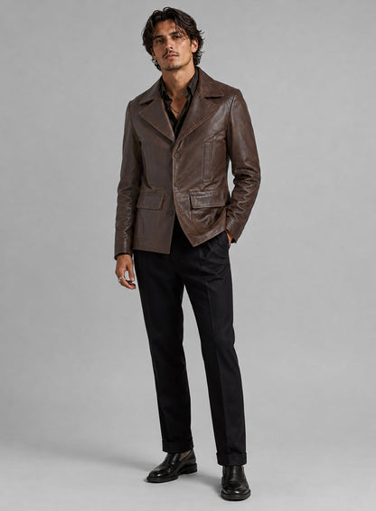 Thick Dark Espresso Johnny Depp Donnie Brasco Leather Blazer