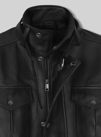 Thick Black Rafael Nadal Leather Jacket