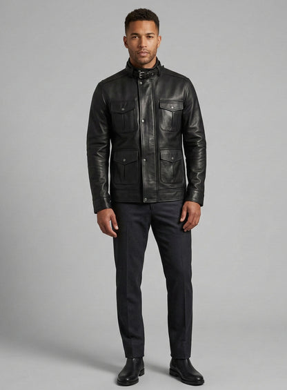 Thick Black Rafael Nadal Leather Jacket