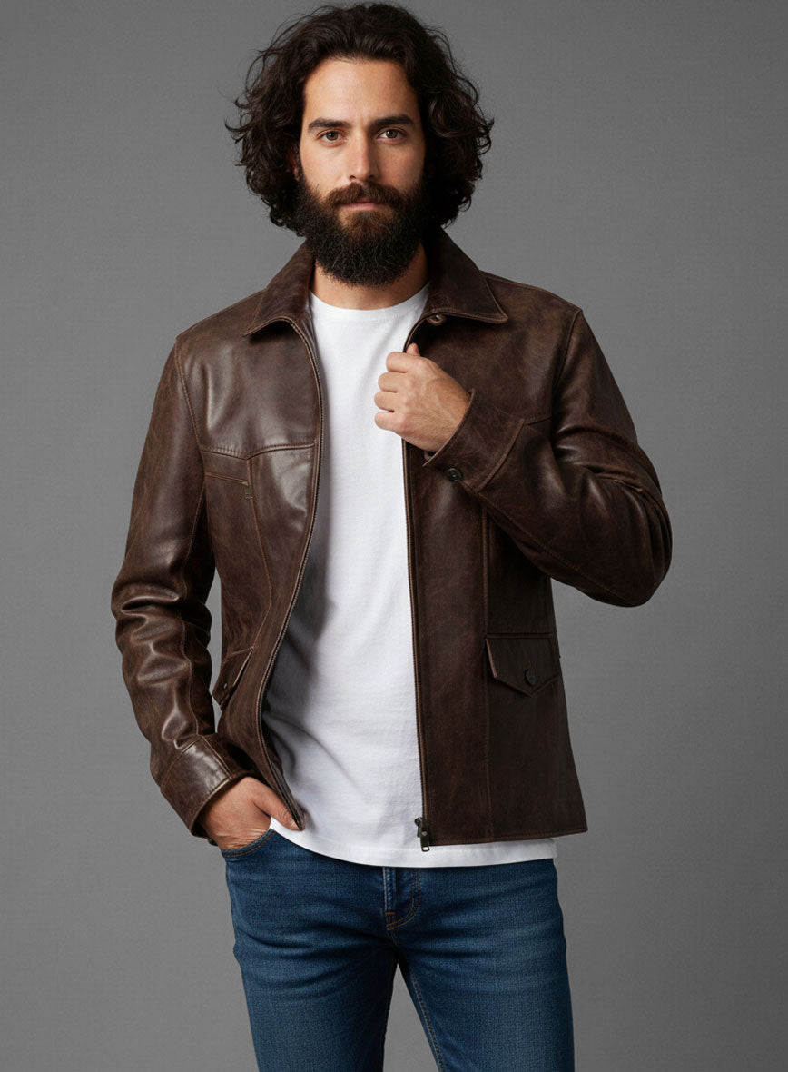 Thick Dark Espresso Johnny Depp Leather Jacket #1