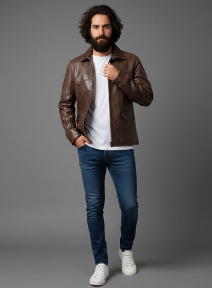 Thick Dark Espresso Johnny Depp Leather Jacket #1
