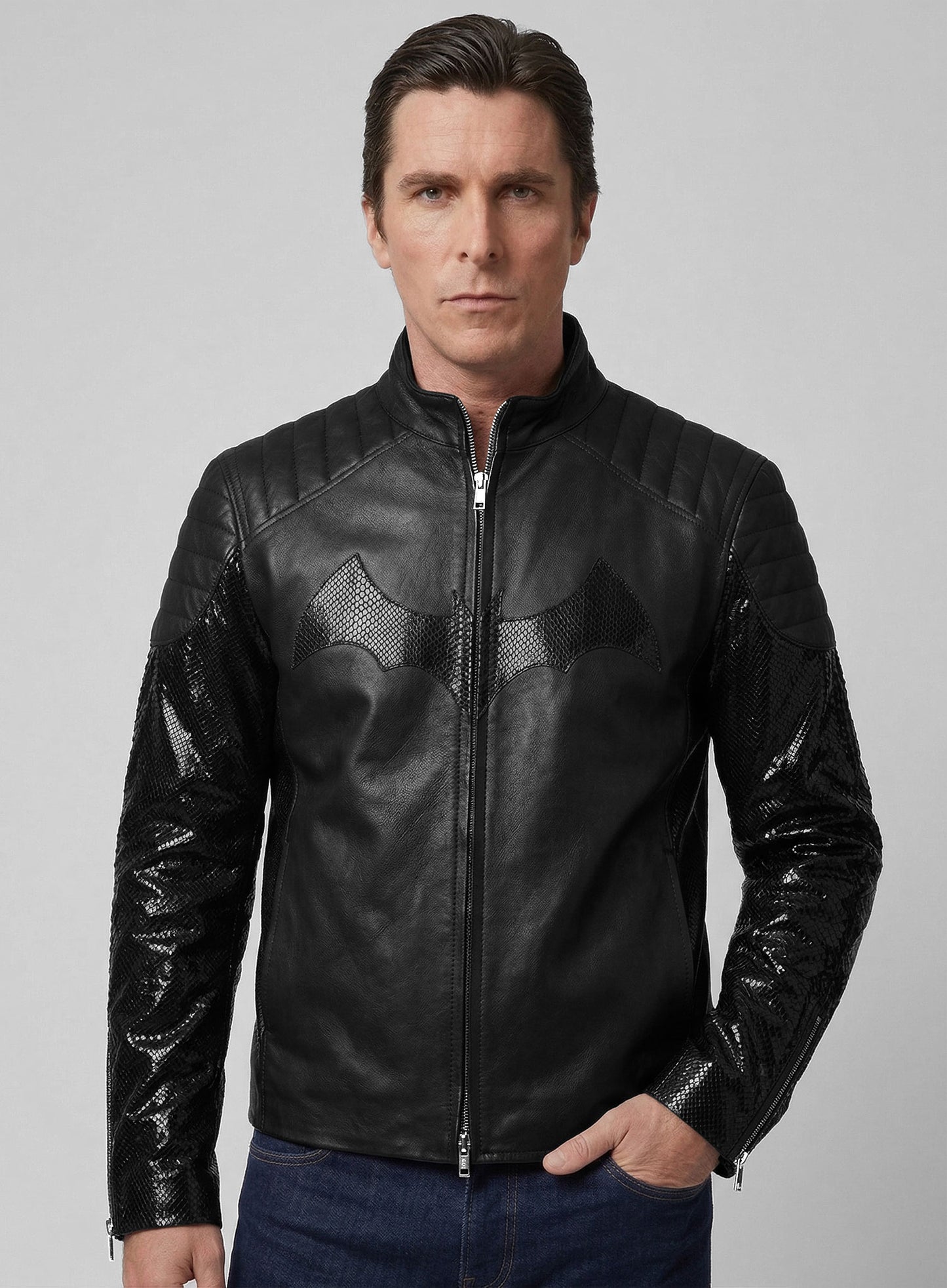 Thick Goat Black Batman Begins Christian Bale Leather Jacket