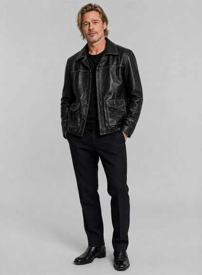 Thick Goat Black Brad Pitt Fight Club Leather Jacket