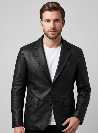 Thick Goat Black Washed & Wax Medieval Leather Blazer