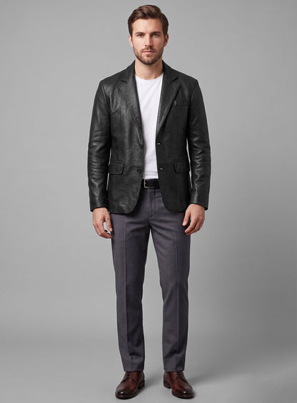 Thick Goat Black Washed & Wax Medieval Leather Blazer