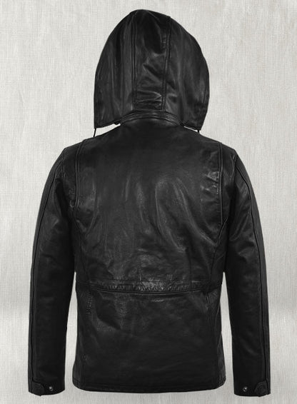 Black Military M-65 Hood Leather Jacket - LeatherCult