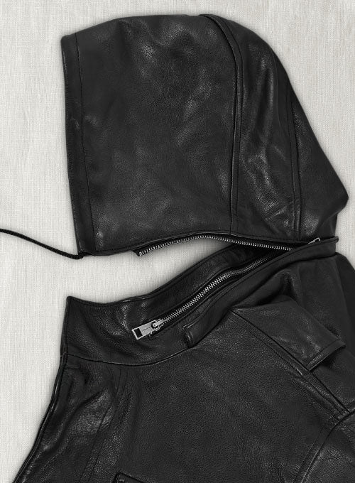 Black Military M-65 Hood Leather Jacket - LeatherCult