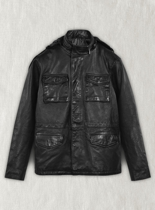 Black Military M-65 Hood Leather Jacket - LeatherCult