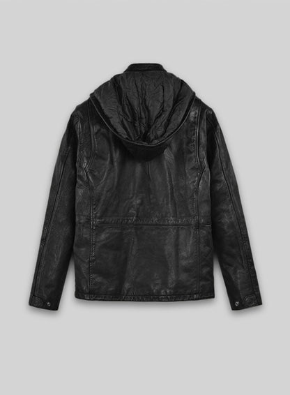 Black Military M-65 Hood Leather Jacket