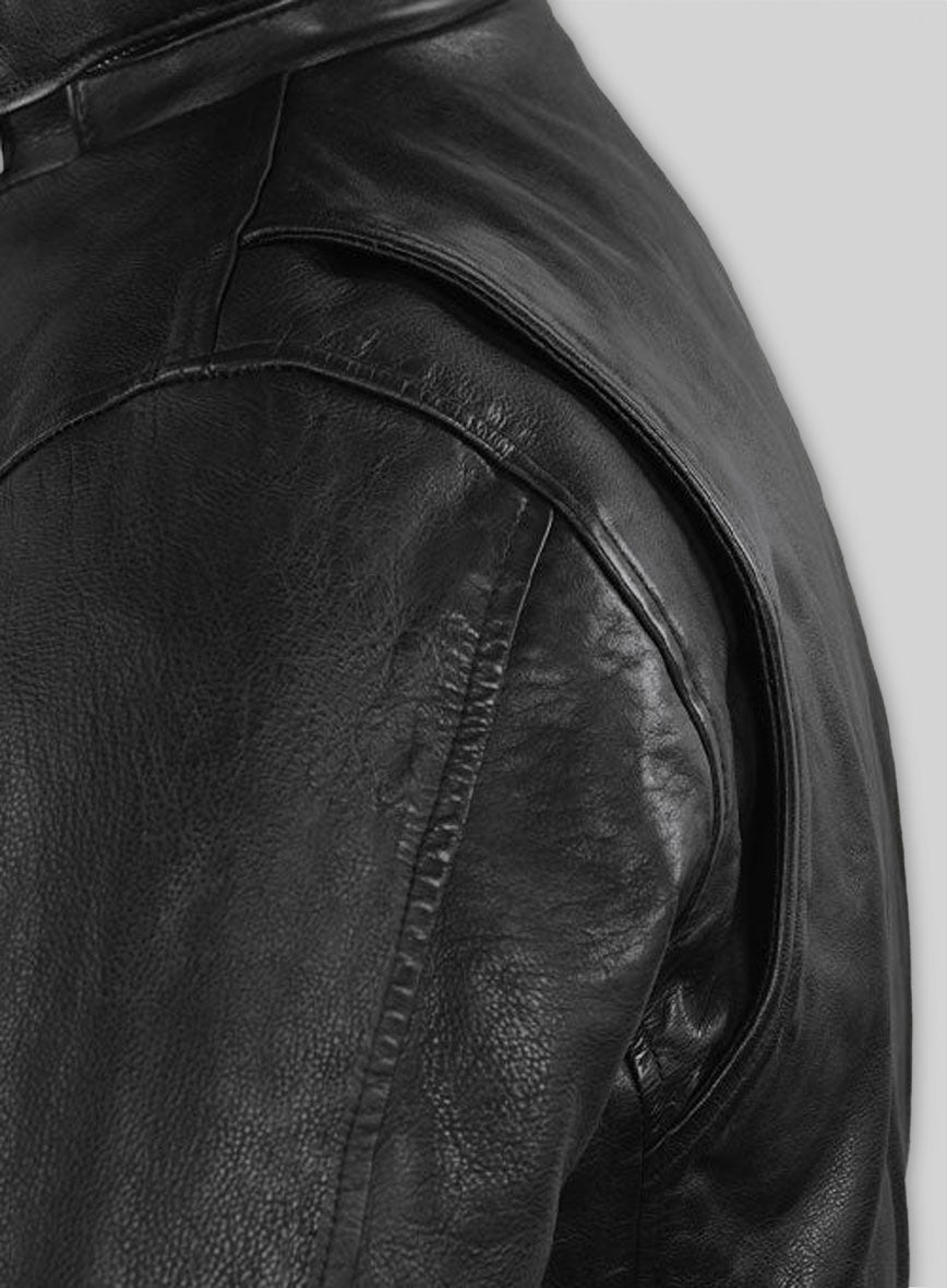 Black Military M-65 Hood Leather Jacket