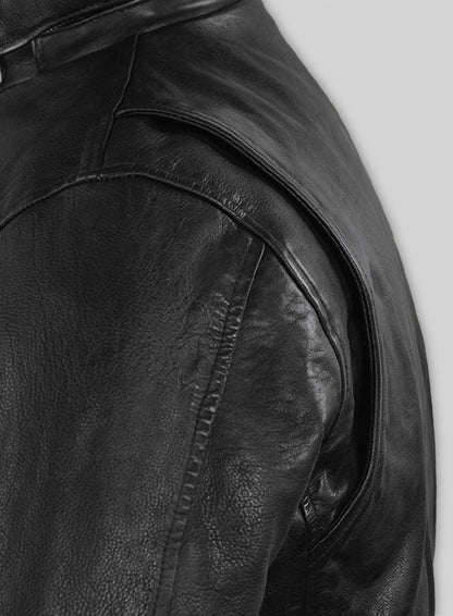 Black Military M-65 Hood Leather Jacket
