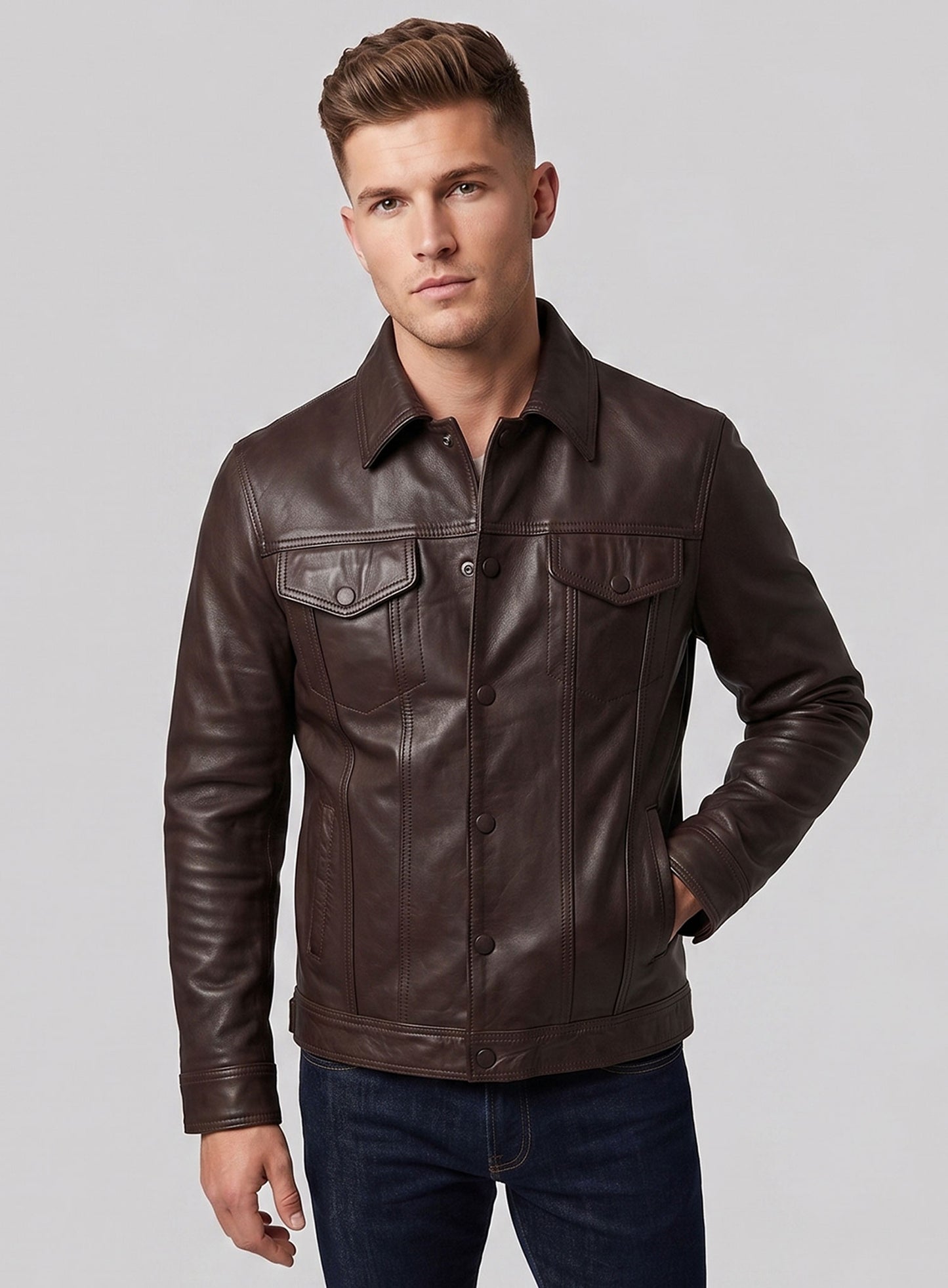 Thick Goat Brown Washed & Wax Tom Holland Leather Jacket