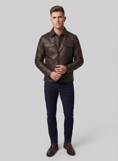 Thick Goat Brown Washed & Wax Tom Holland Leather Jacket