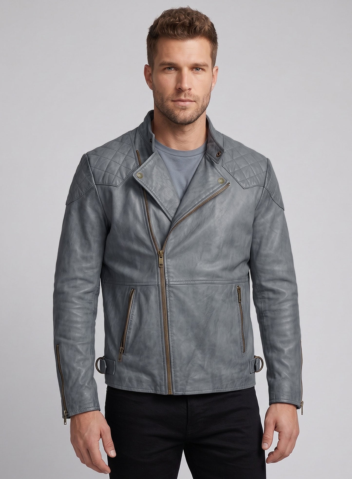 Thick Goat Gray Washed & Wax Leather Jacket #613