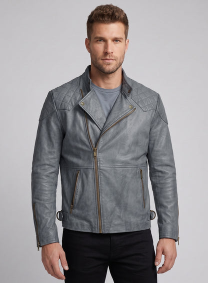 Thick Goat Gray Washed & Wax Leather Jacket #613