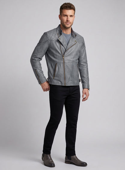 Thick Goat Gray Washed & Wax Leather Jacket #613