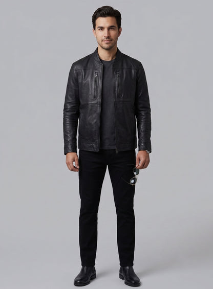Thunder Storm Black Biker Leather Jacket