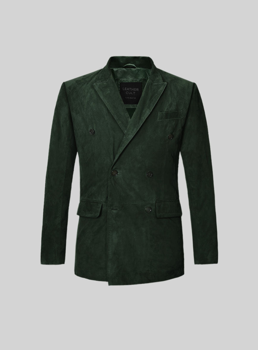 Timber Green Suede Double Breasted Blazer